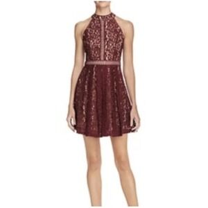 Aqua Women's Lace Halter Fit & Flare Dress‎ Party Cocktail Burgundy Medium